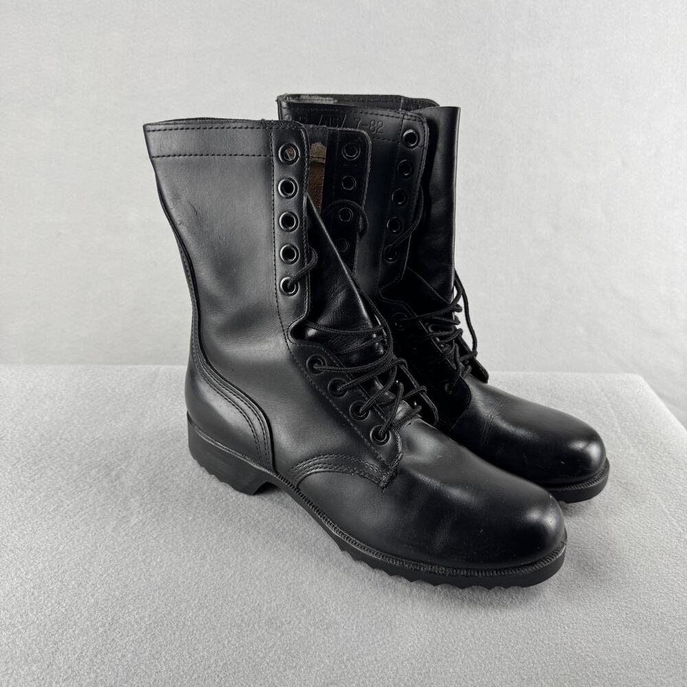 Vintage Military Combat Boots Mens 8 Black Leather Lace Up Workwear Vietnam 80s